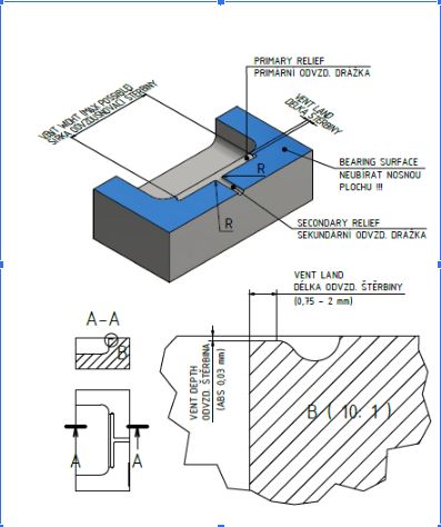  design účinného odvzdušnění v dělící rovině formy