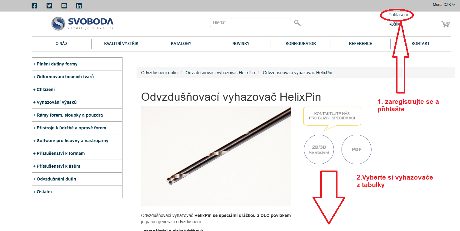 objednání HelixPin přihlášení do konfigurátoru