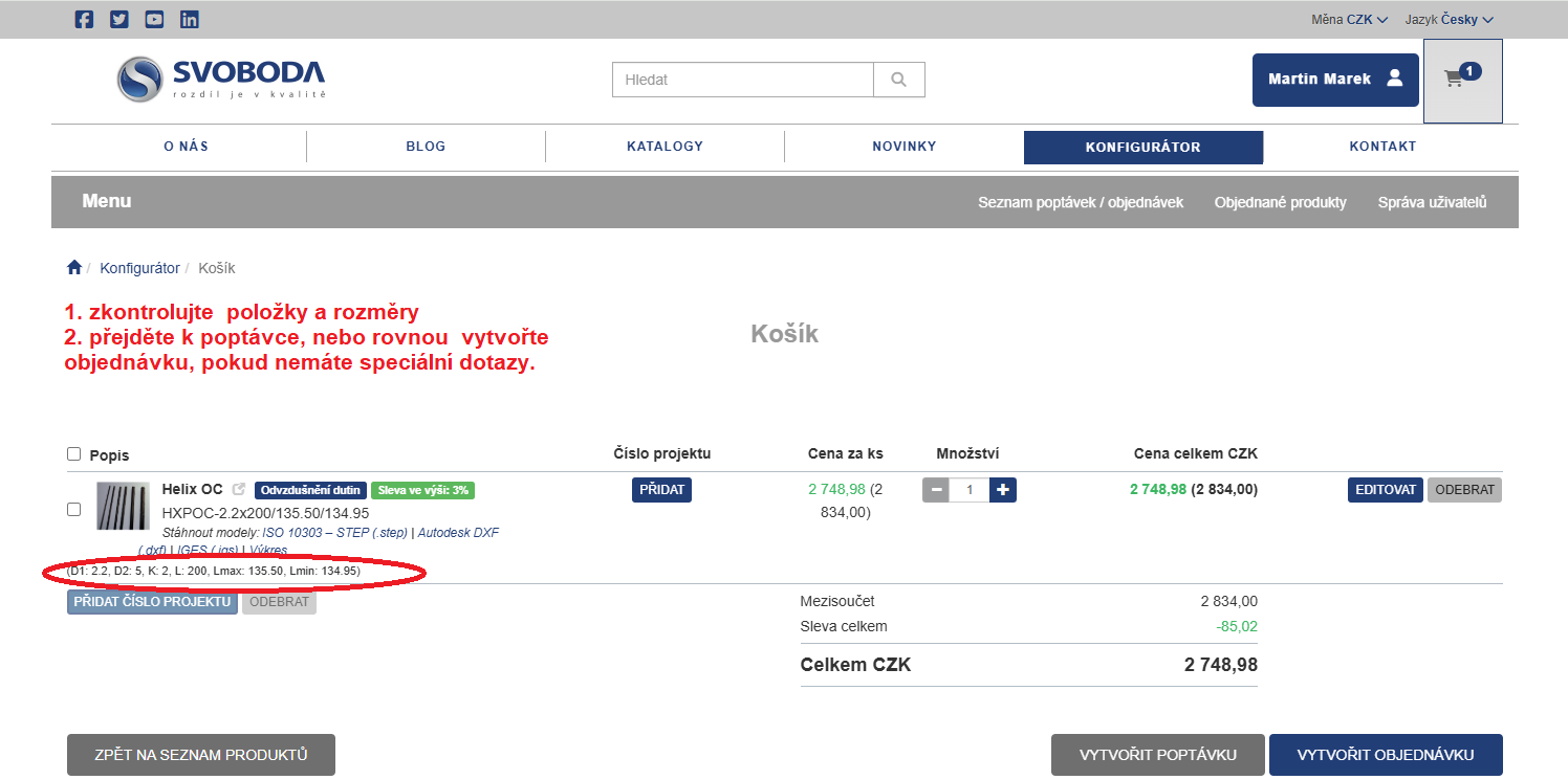 objednání HelixPin, dokončení objednávky