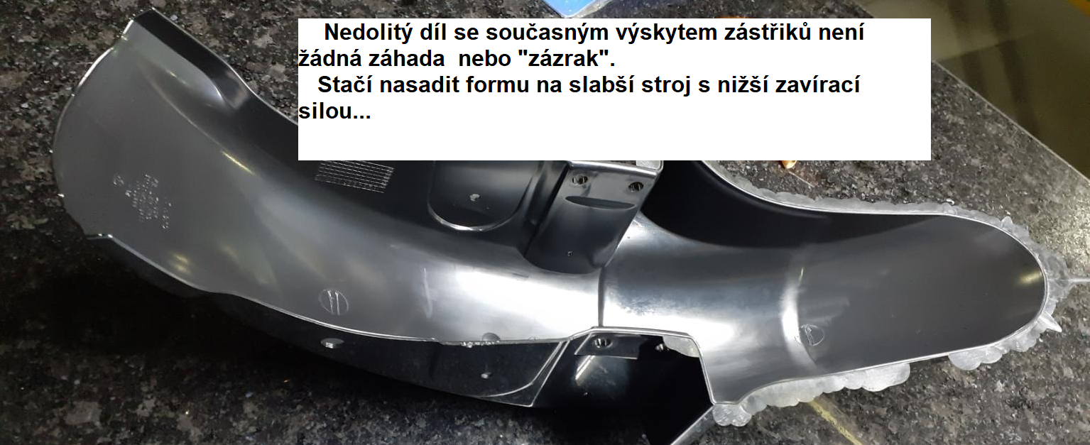zástřik a nedostřik v důsledku nedostatečné zavírací síly (zdroj HelixPin)
